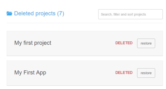 delete a project or restore